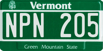 VT license plate NPN205