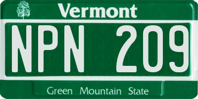 VT license plate NPN209