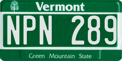 VT license plate NPN289