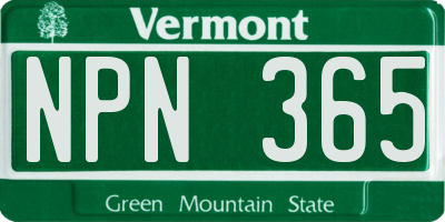 VT license plate NPN365