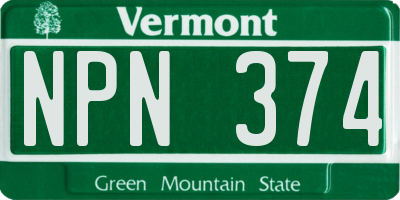 VT license plate NPN374