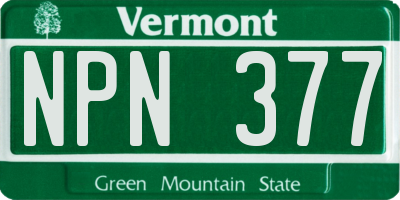 VT license plate NPN377