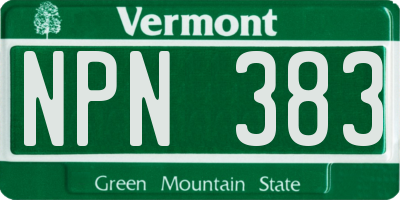 VT license plate NPN383
