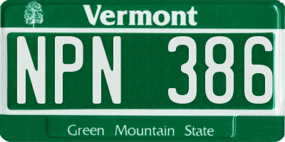 VT license plate NPN386