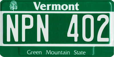 VT license plate NPN402