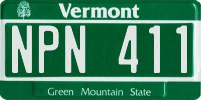 VT license plate NPN411