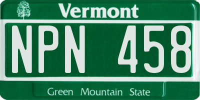 VT license plate NPN458