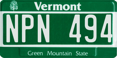 VT license plate NPN494