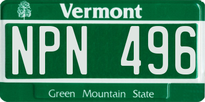VT license plate NPN496