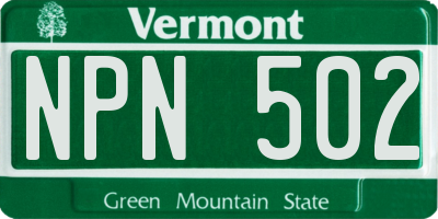 VT license plate NPN502