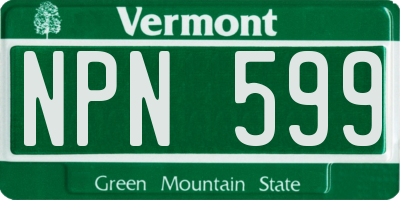 VT license plate NPN599