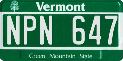 VT license plate NPN647