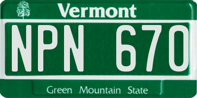 VT license plate NPN670