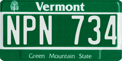 VT license plate NPN734