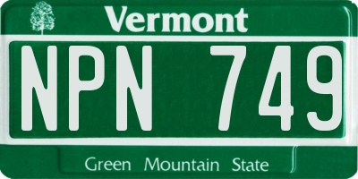 VT license plate NPN749