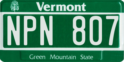 VT license plate NPN807