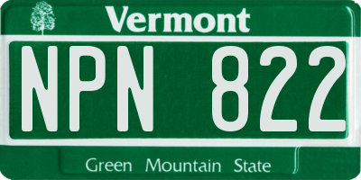 VT license plate NPN822