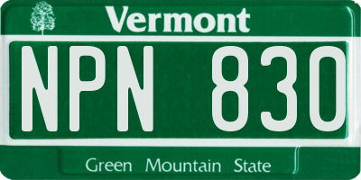 VT license plate NPN830