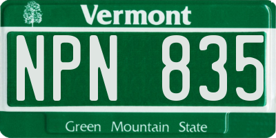 VT license plate NPN835