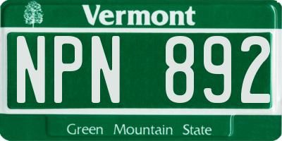 VT license plate NPN892