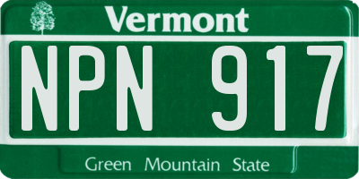 VT license plate NPN917
