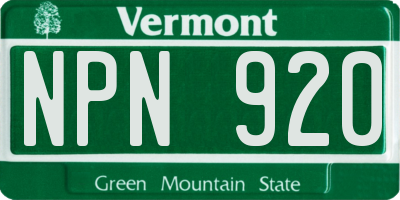 VT license plate NPN920