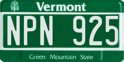 VT license plate NPN925