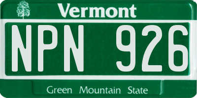 VT license plate NPN926