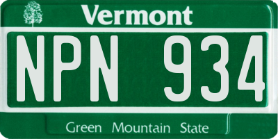 VT license plate NPN934