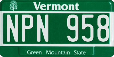 VT license plate NPN958