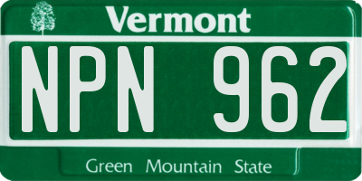 VT license plate NPN962