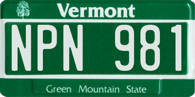 VT license plate NPN981