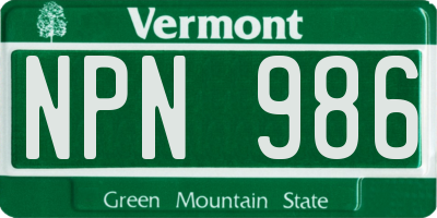 VT license plate NPN986