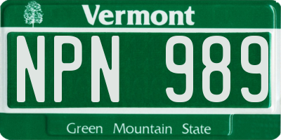 VT license plate NPN989