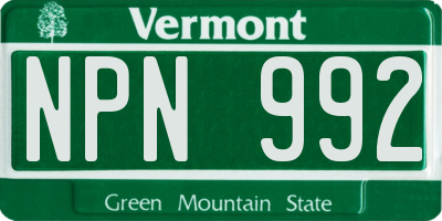 VT license plate NPN992