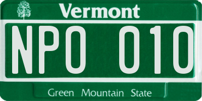 VT license plate NPO010