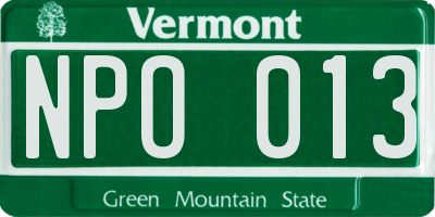 VT license plate NPO013