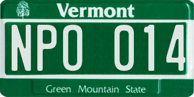 VT license plate NPO014