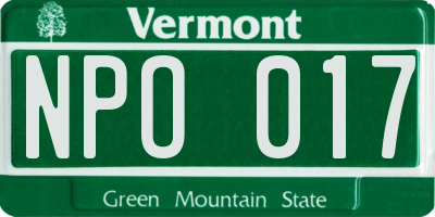 VT license plate NPO017