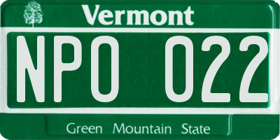 VT license plate NPO022