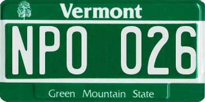 VT license plate NPO026