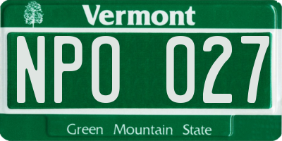 VT license plate NPO027