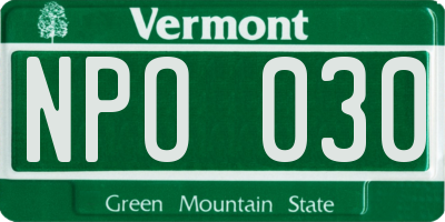 VT license plate NPO030