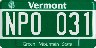 VT license plate NPO031