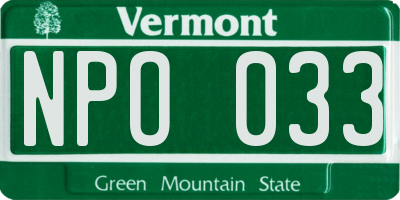 VT license plate NPO033