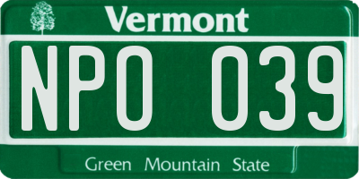 VT license plate NPO039