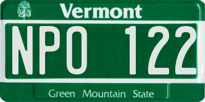 VT license plate NPO122