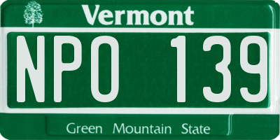 VT license plate NPO139