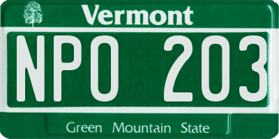 VT license plate NPO203