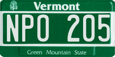 VT license plate NPO205
